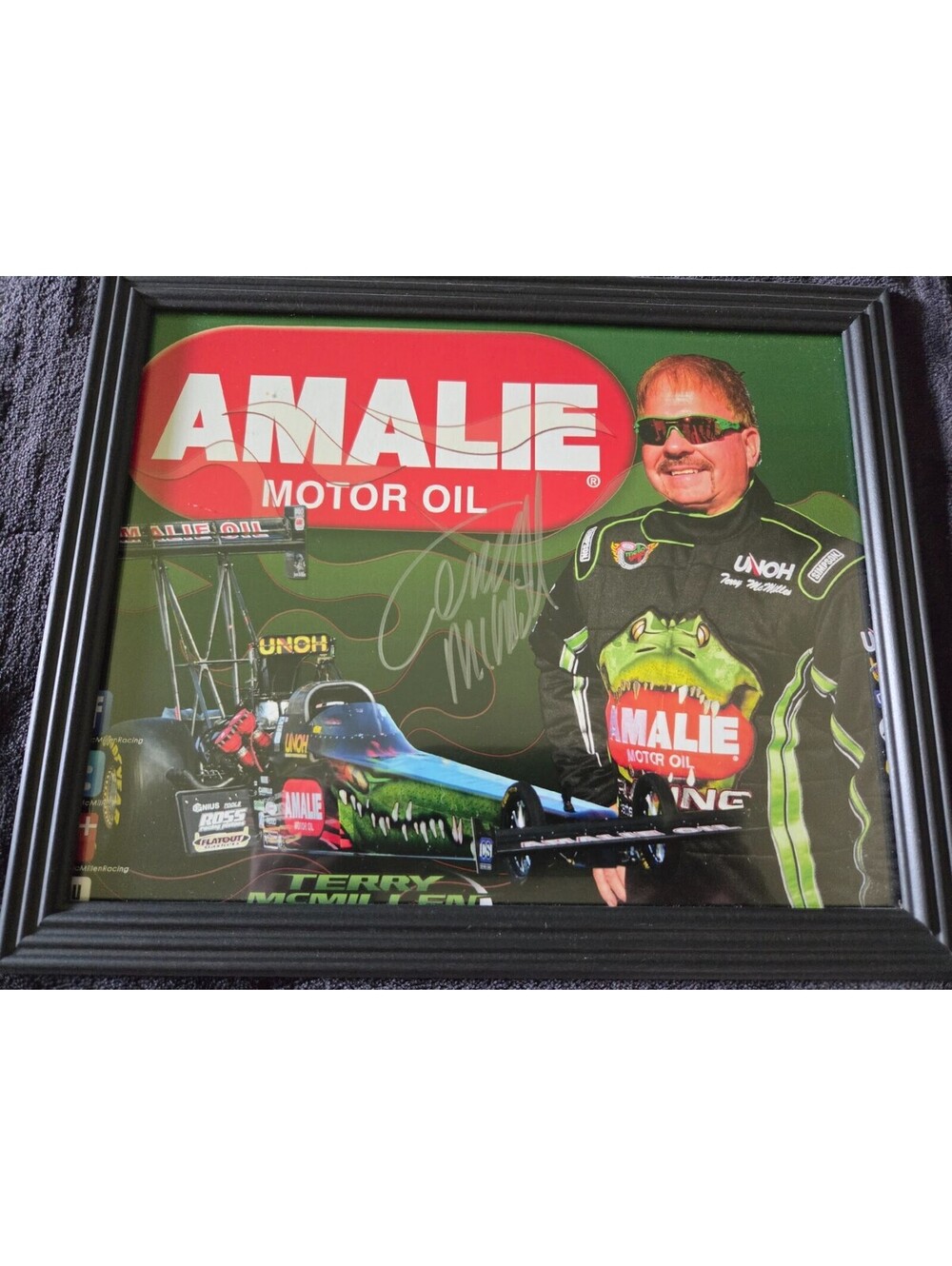 Terry McMillen Signed Amalie Motor Oil Top Fuel Dragster Framed Autograph Promo